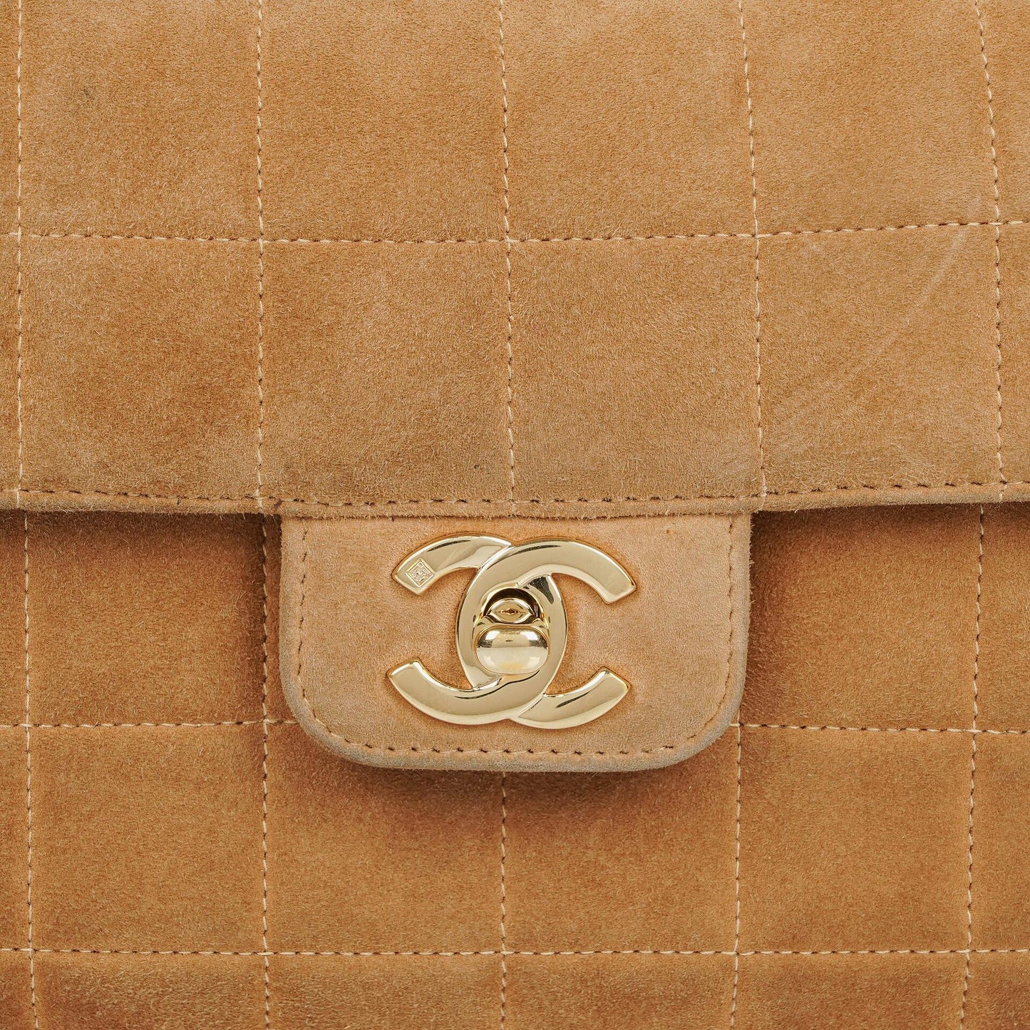 Chanel Chocolate Bar Gelb/Beige Wildleder Top-Handle Flap-Tasche