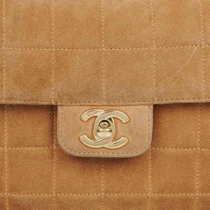 Chanel Chocolate Bar Gelb/Beige Wildleder Top-Handle Flap-Tasche