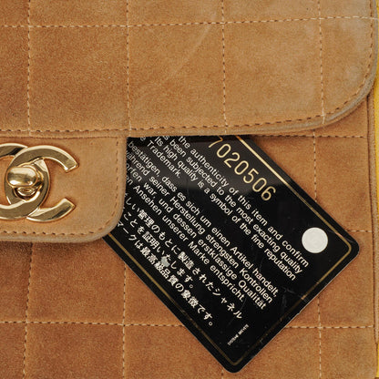 Chanel Chocolate Bar Gelb/Beige Wildleder Top-Handle Flap-Tasche