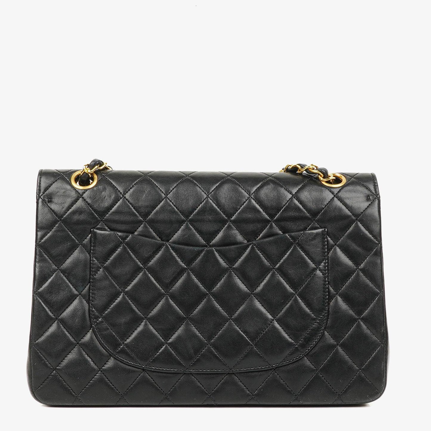 Chanel Classic Double Flap Tasche aus schwarzem gestepptem Lammleder mit 24K vergoldeter Hardware