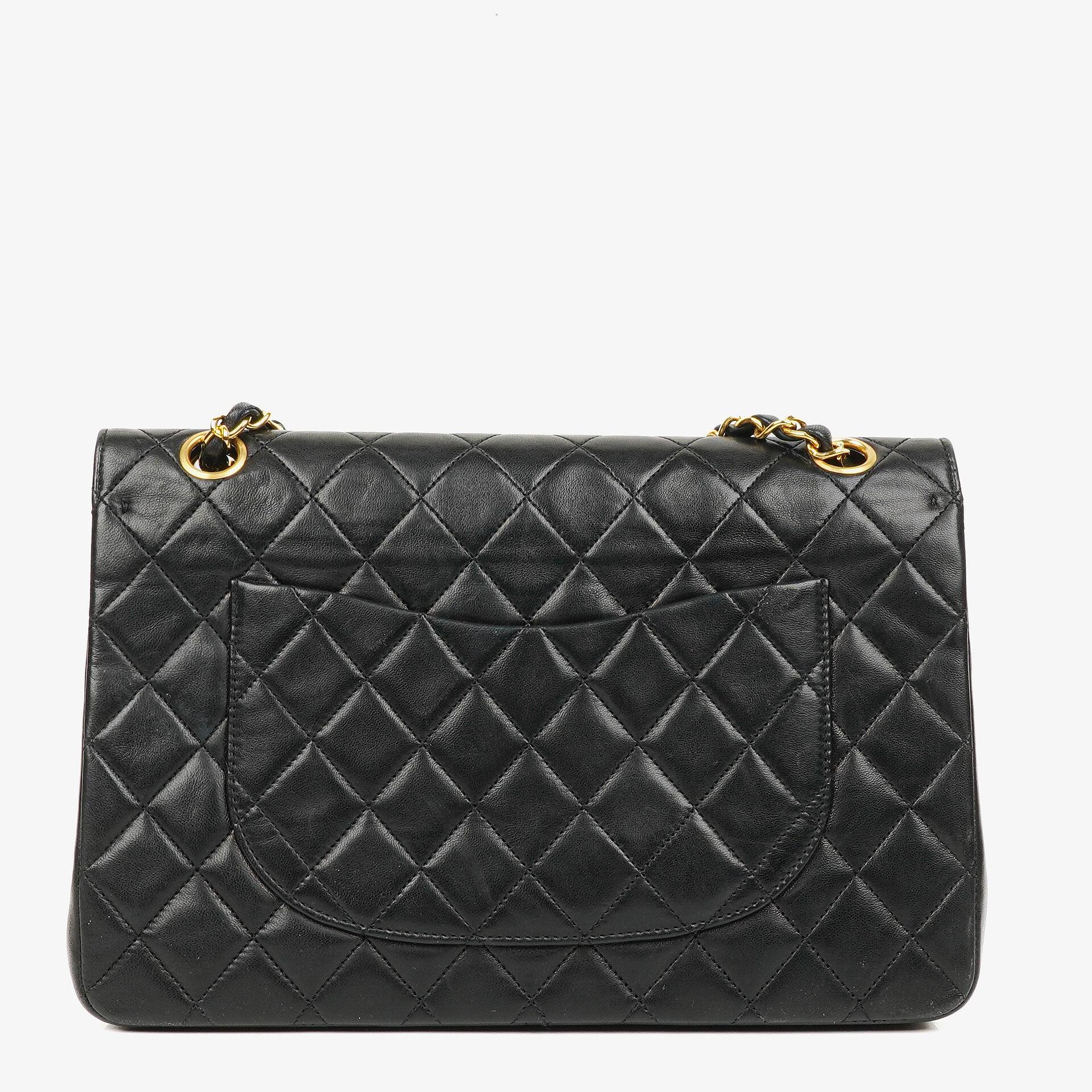 Chanel Classic Double Flap Tasche aus schwarzem gestepptem Lammleder mit 24K vergoldeter Hardware