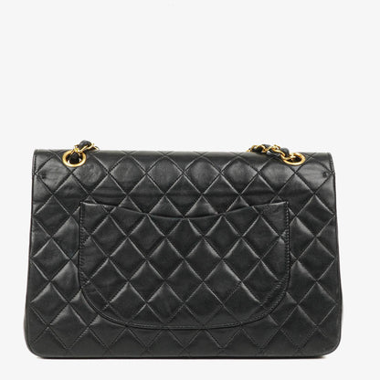 Chanel Classic Double Flap Tasche aus schwarzem gestepptem Lammleder mit 24K vergoldeter Hardware