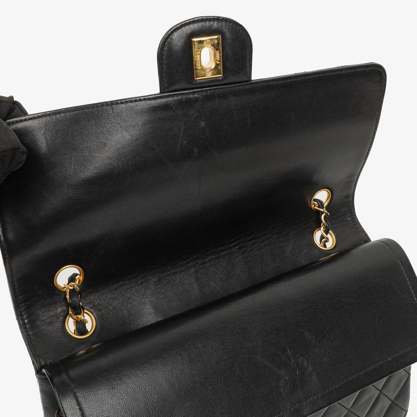 Chanel Classic Double Flap Tasche aus schwarzem gestepptem Lammleder mit 24K vergoldeter Hardware