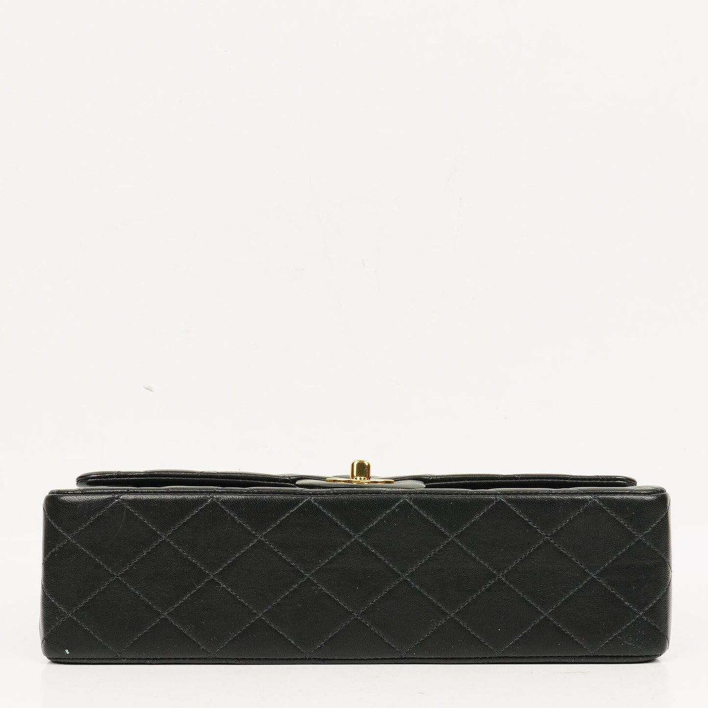 CHANEL Classic Double Flap Tasche aus schwarzem gestepptem Lammleder mit 24K vergoldeter Hardware