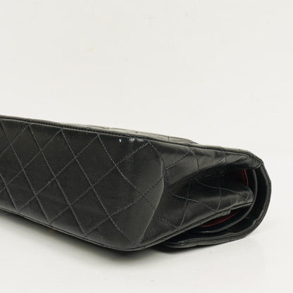CHANEL Classic Double Flap Tasche aus schwarzem gestepptem Lammleder mit 24K vergoldeter Hardware