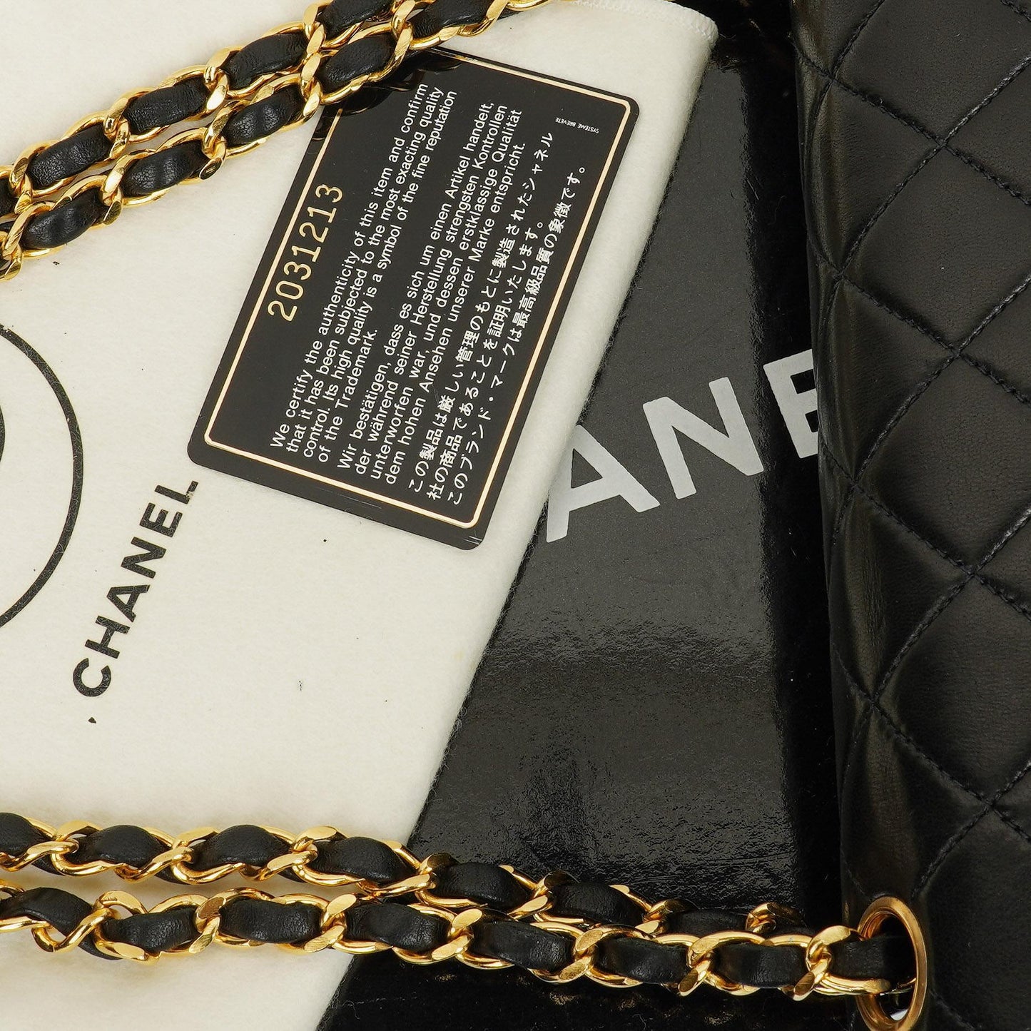 CHANEL Classic Double Flap Tasche aus schwarzem gestepptem Lammleder mit 24K vergoldeter Hardware