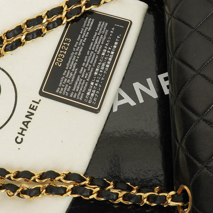 CHANEL Classic Double Flap Tasche aus schwarzem gestepptem Lammleder mit 24K vergoldeter Hardware