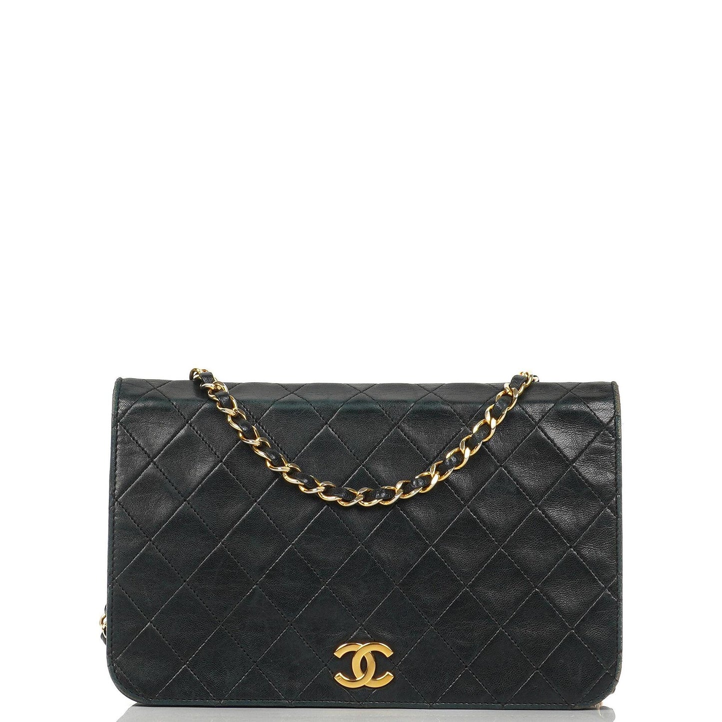 Chanel Classic schwarzes gestepptes Lammleder Full Flap Bag mit 24K goldplattierten Beschlägen