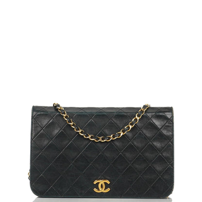 Chanel Classic schwarzes gestepptes Lammleder Full Flap Bag mit 24K goldplattierten Beschlägen