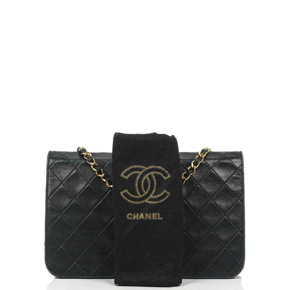 Chanel Classic schwarzes gestepptes Lammleder Full Flap Bag mit 24K goldplattierten Beschlägen