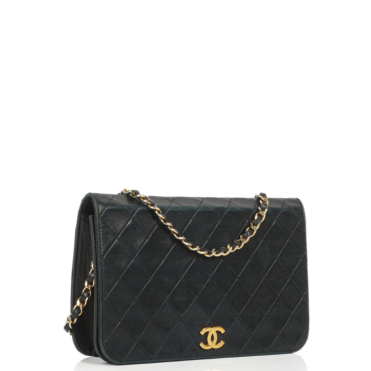 Chanel Classic schwarzes gestepptes Lammleder Full Flap Bag mit 24K goldplattierten Beschlägen