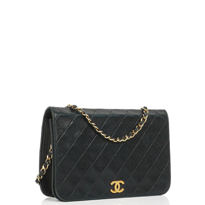 Chanel Classic schwarzes gestepptes Lammleder Full Flap Bag mit 24K goldplattierten Beschlägen