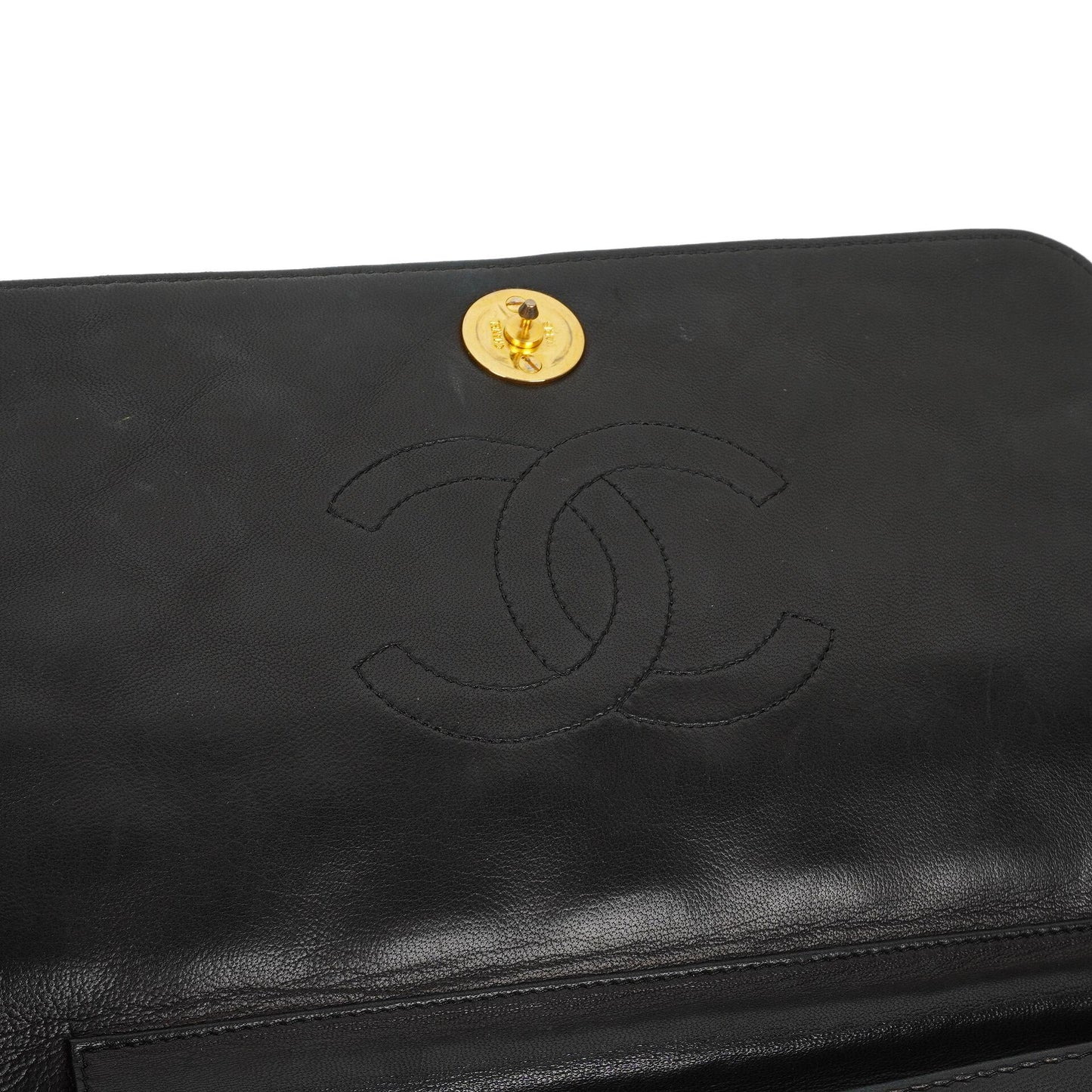 Chanel Classic schwarzes gestepptes Lammleder Full Flap Bag mit 24K goldplattierten Beschlägen