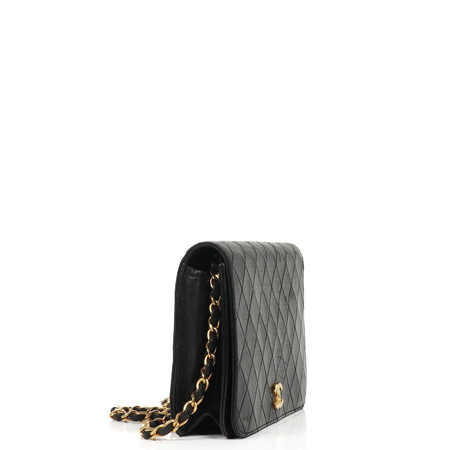 Chanel Classic Full Flap Bag aus schwarzem gestepptem Lammleder mit 24K goldplattierten Beschlägen