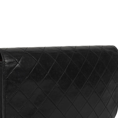 Chanel Classic Full Flap Bag aus schwarzem gestepptem Lammleder mit 24K goldplattierten Beschlägen