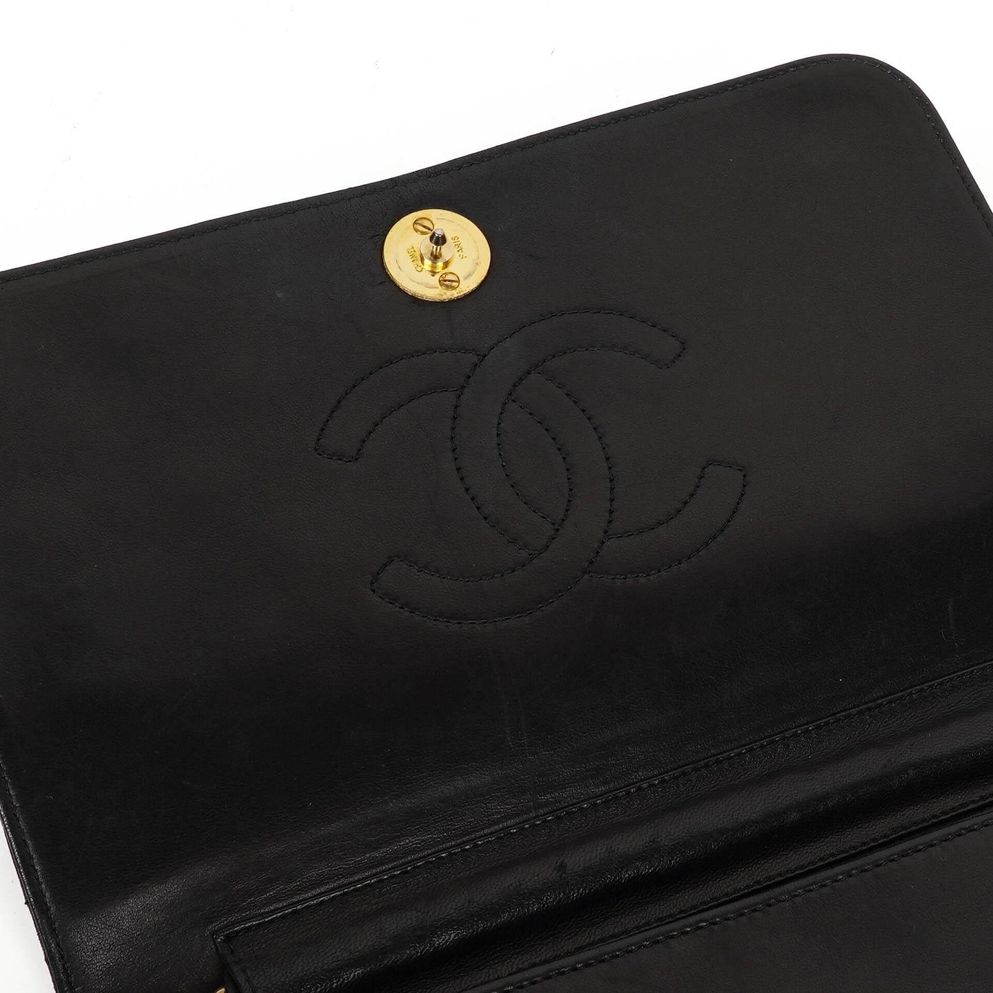 Chanel Classic Full Flap Bag aus schwarzem gestepptem Lammleder mit 24K goldplattierten Beschlägen