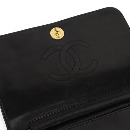 Chanel Classic Full Flap Bag aus schwarzem gestepptem Lammleder mit 24K goldplattierten Beschlägen