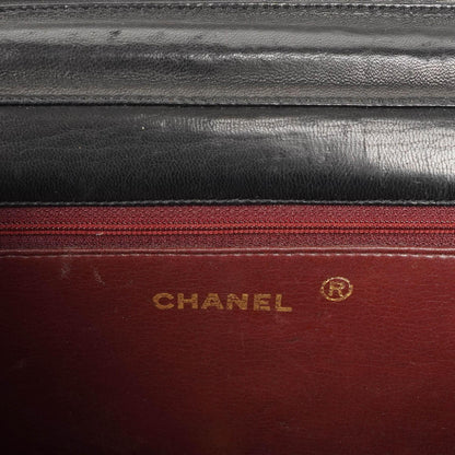 Chanel Classic Full Flap Bag aus schwarzem gestepptem Lammleder mit 24K goldplattierten Beschlägen