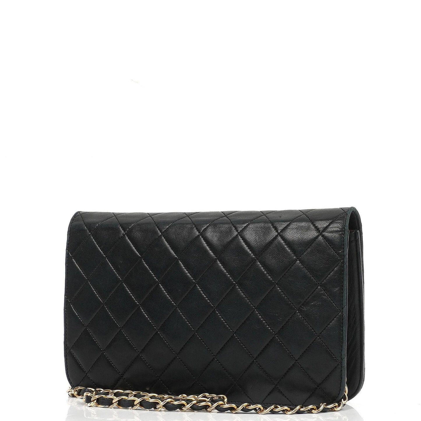 Chanel Classic Full Flap Tasche aus schwarzem gestepptem Lammleder mit 24K goldplattierten Beschlägen