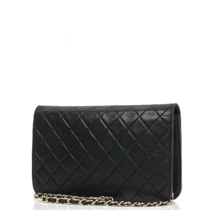 Chanel Classic Full Flap Tasche aus schwarzem gestepptem Lammleder mit 24K goldplattierten Beschlägen