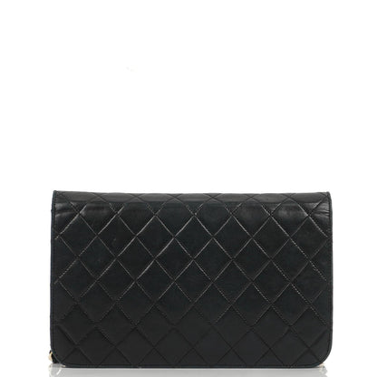 Chanel Classic Full Flap Tasche aus schwarzem gestepptem Lammleder mit 24K goldplattierten Beschlägen