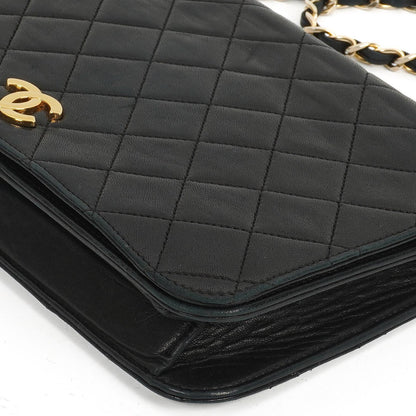 Chanel Classic Full Flap Tasche aus schwarzem gestepptem Lammleder mit 24K goldplattierten Beschlägen