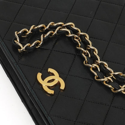 Chanel Classic Full Flap Tasche aus schwarzem gestepptem Lammleder mit 24K goldplattierten Beschlägen