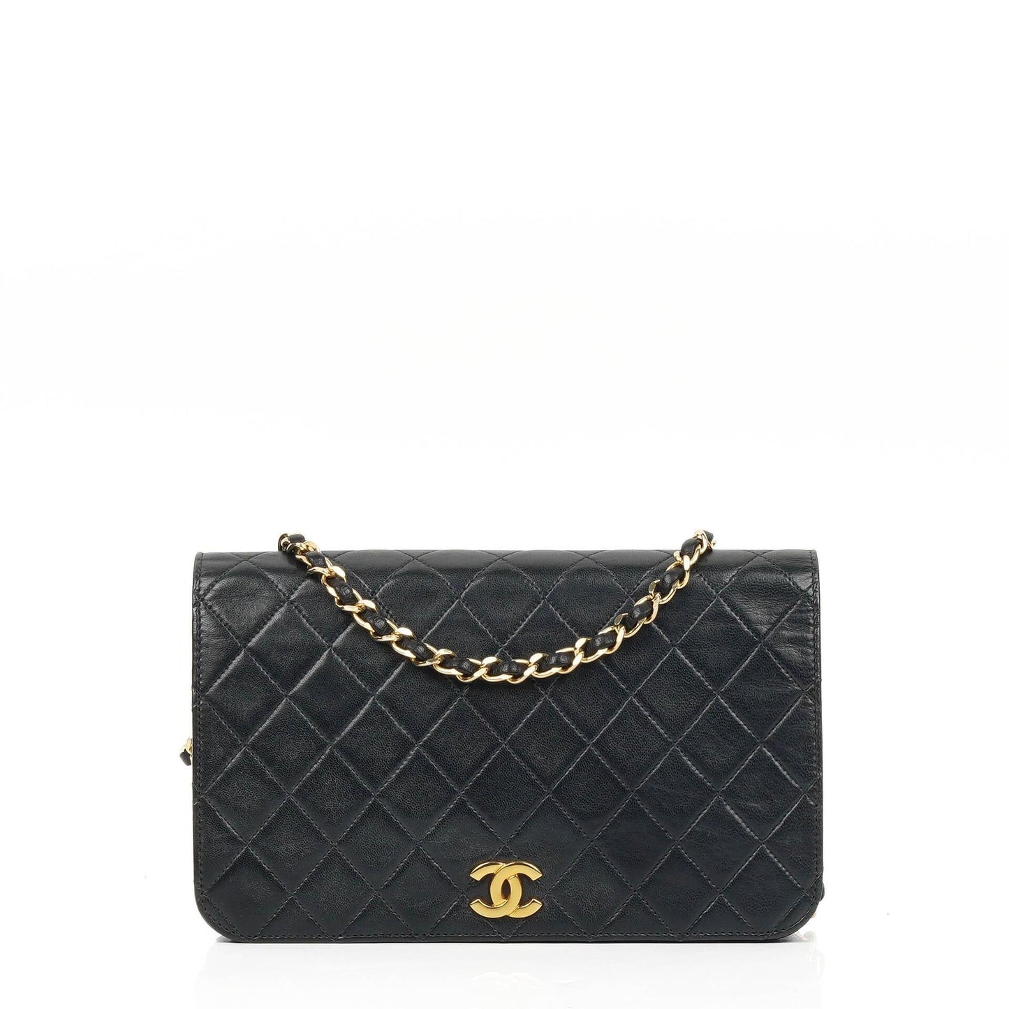 Chanel Classic Flap Bag aus schwarzem gestepptem Lammleder mit goldfarbener Hardware