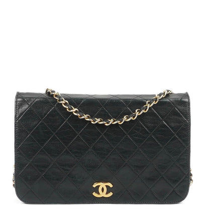 Chanel Classic Full Flap Tasche aus schwarzem gestepptem Lammleder mit 24K vergoldeten Beschlägen
