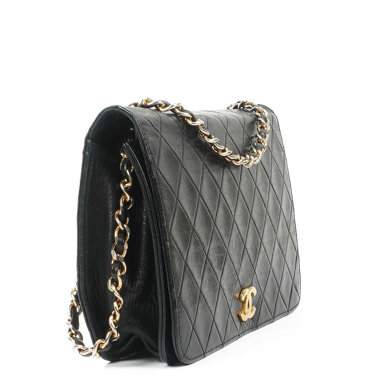Chanel Classic Full Flap Tasche aus schwarzem gestepptem Lammleder mit 24K vergoldeten Beschlägen