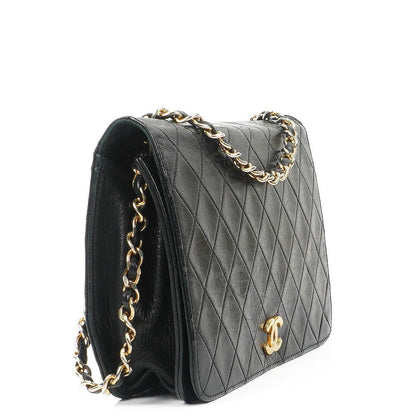 Chanel Classic Full Flap Tasche aus schwarzem gestepptem Lammleder mit 24K vergoldeten Beschlägen