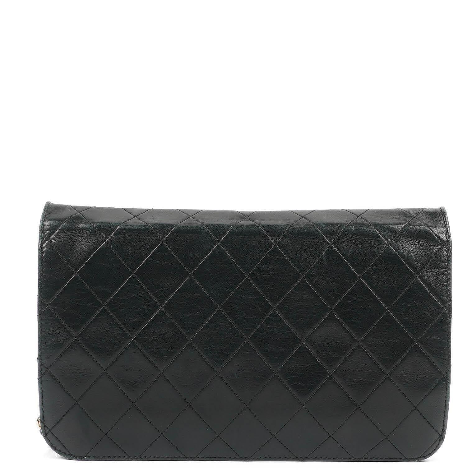 Chanel Classic Full Flap Tasche aus schwarzem gestepptem Lammleder mit 24K vergoldeten Beschlägen