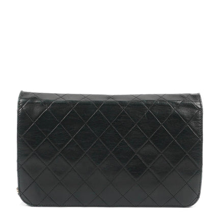 Chanel Classic Full Flap Tasche aus schwarzem gestepptem Lammleder mit 24K vergoldeten Beschlägen