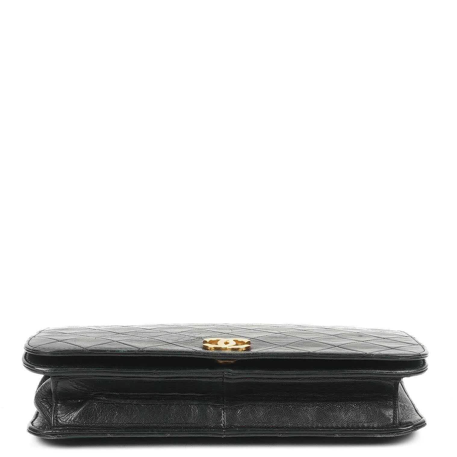 Chanel Classic Full Flap Tasche aus schwarzem gestepptem Lammleder mit 24K vergoldeten Beschlägen