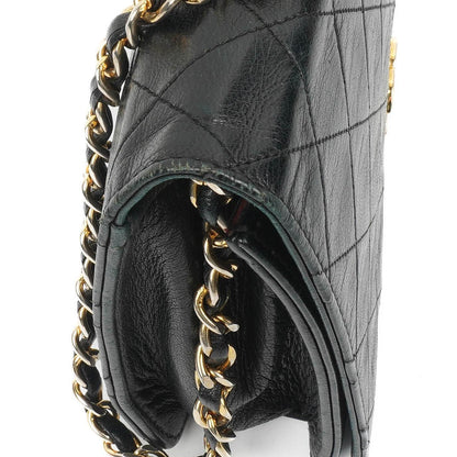 Chanel Classic Full Flap Tasche aus schwarzem gestepptem Lammleder mit 24K vergoldeten Beschlägen