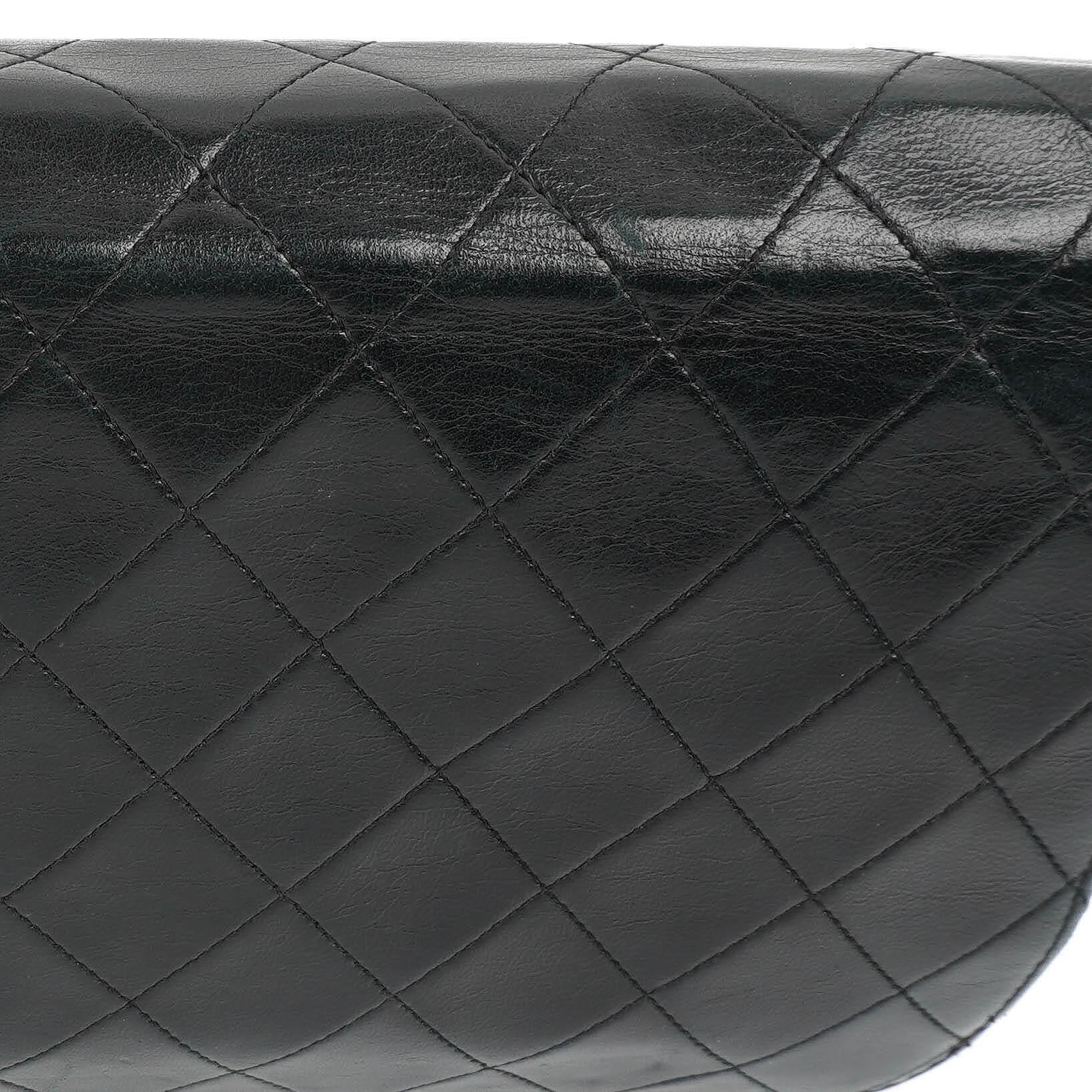 Chanel Classic Full Flap Tasche aus schwarzem gestepptem Lammleder mit 24K vergoldeten Beschlägen