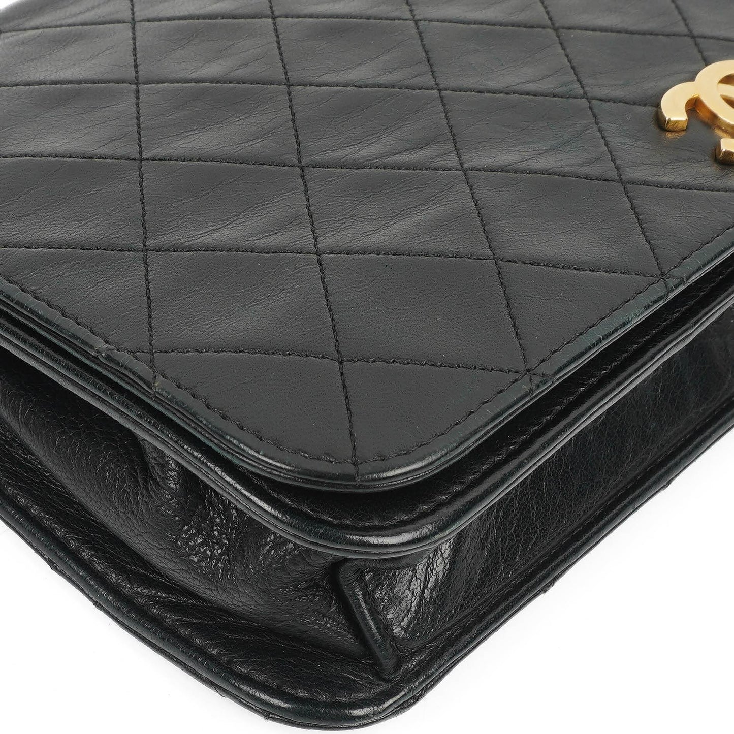 Chanel Classic Full Flap Tasche aus schwarzem gestepptem Lammleder mit 24K vergoldeten Beschlägen