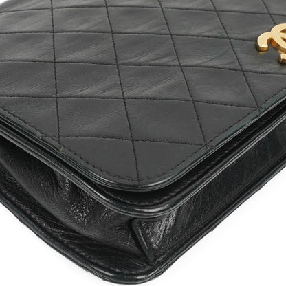 Chanel Classic Full Flap Tasche aus schwarzem gestepptem Lammleder mit 24K vergoldeten Beschlägen