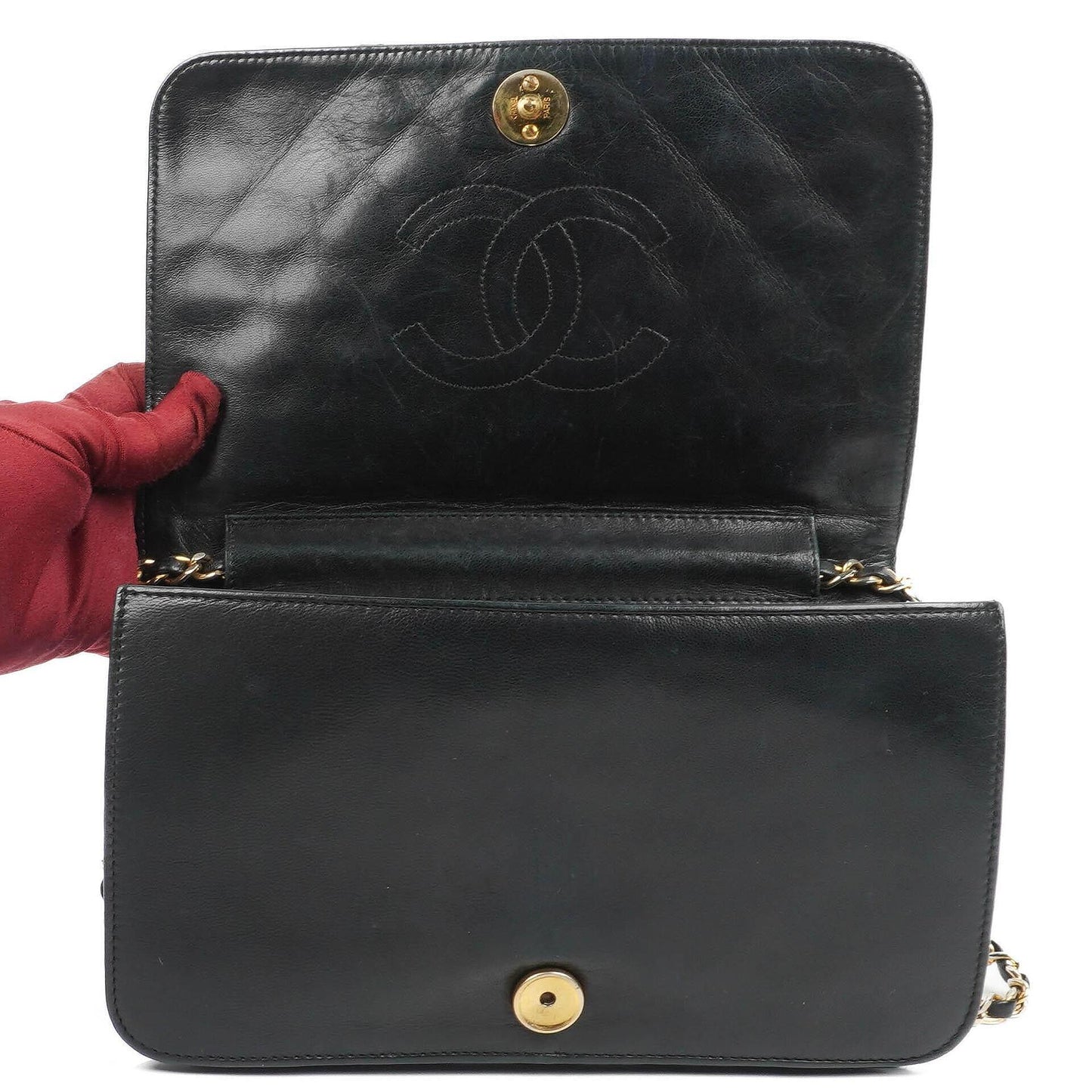 Chanel Classic Full Flap Tasche aus schwarzem gestepptem Lammleder mit 24K vergoldeten Beschlägen