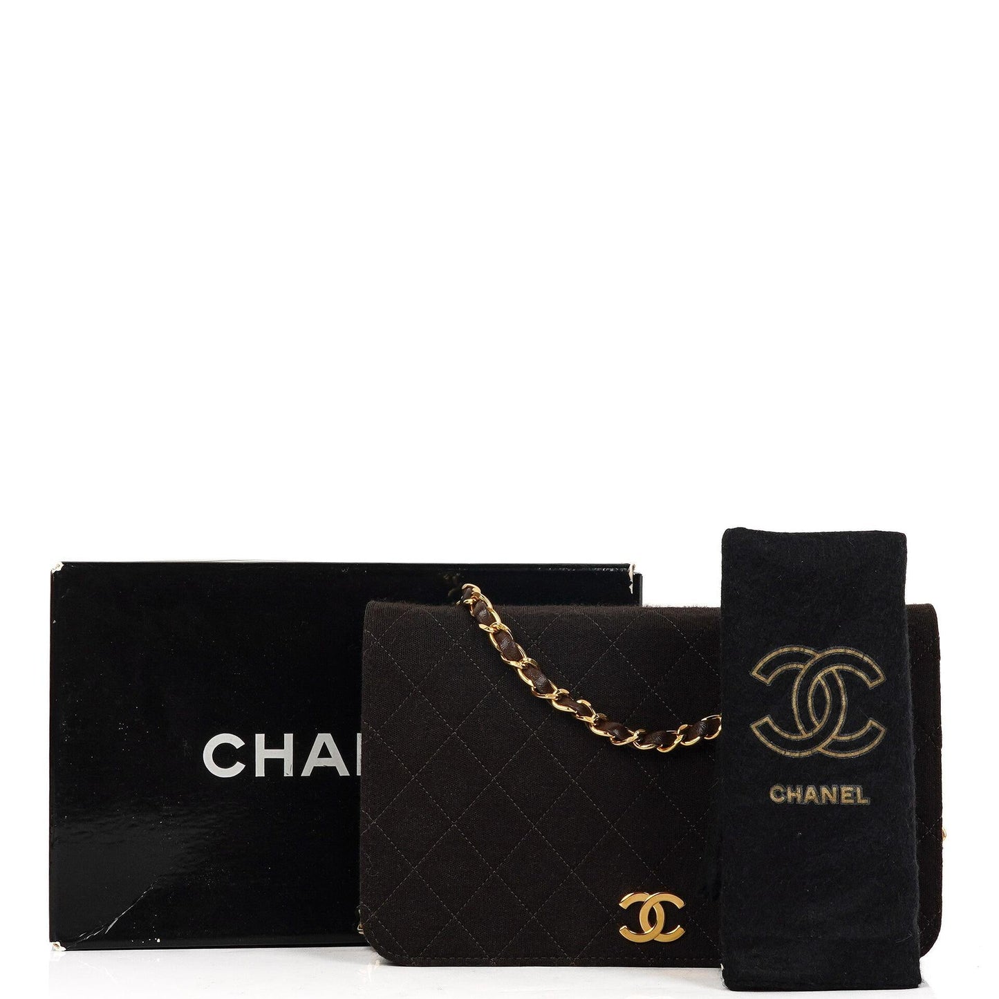 Chanel Classic Braune gesteppte Jersey Full Flap Tasche mit 24K Goldplattierten Beschlägen
