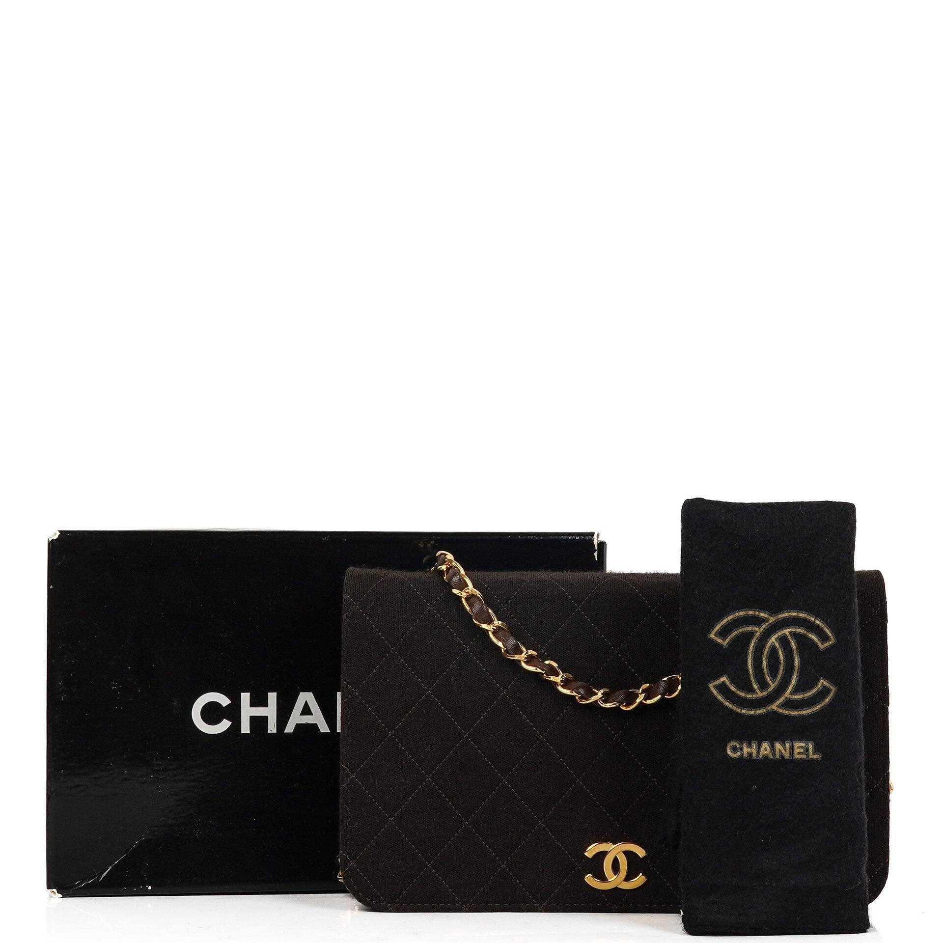 Chanel Classic Braune gesteppte Jersey Full Flap Tasche mit 24K Goldplattierten Beschlägen