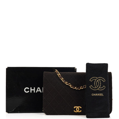 Chanel Classic Braune gesteppte Jersey Full Flap Tasche mit 24K Goldplattierten Beschlägen