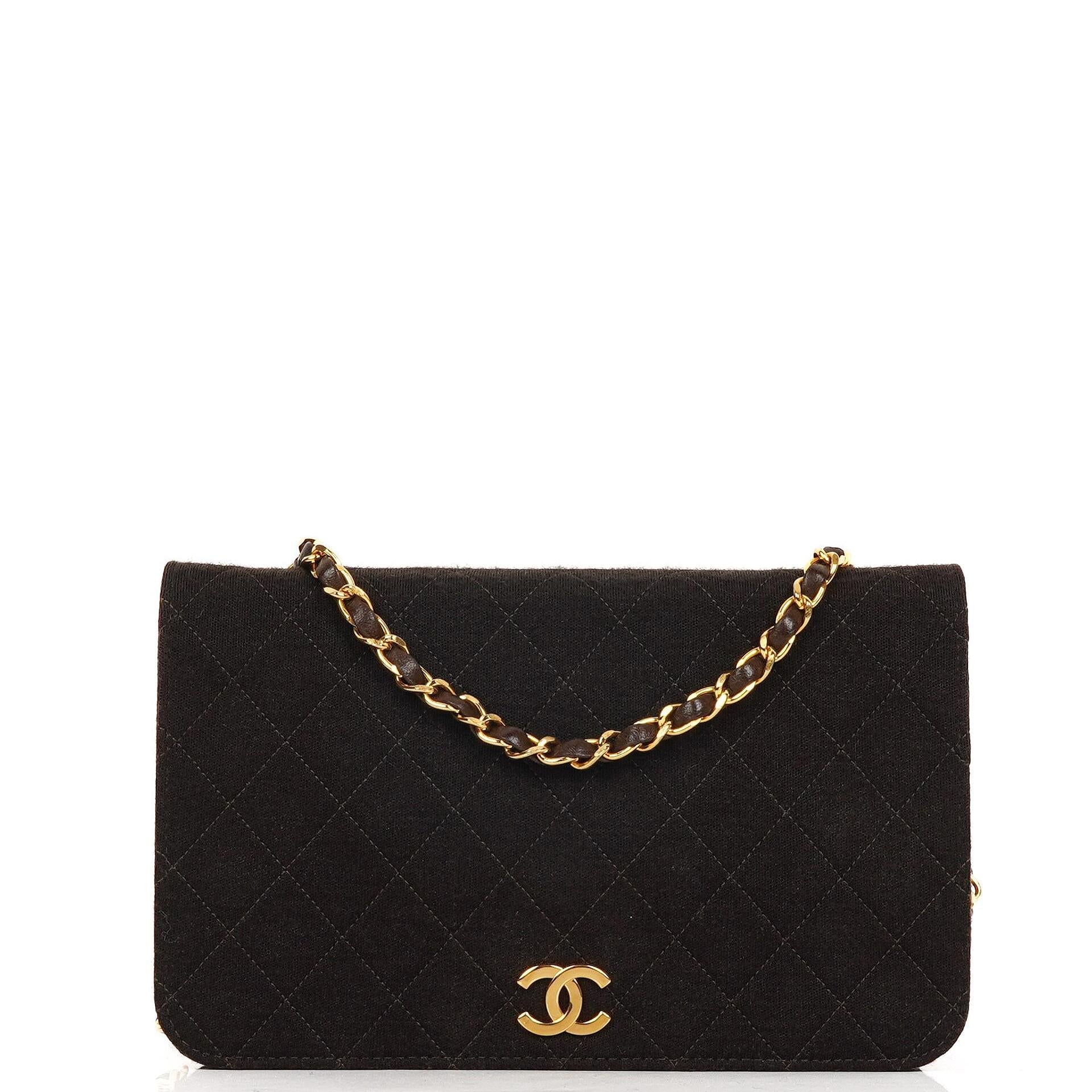 Chanel Classic Braune gesteppte Jersey Full Flap Tasche mit 24K Goldplattierten Beschlägen