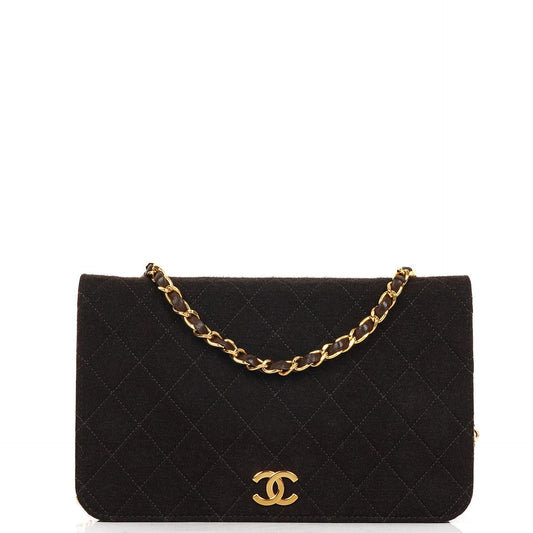 Chanel Classic Braune gesteppte Jersey Full Flap Tasche mit 24K Goldplattierten Beschlägen