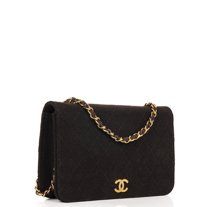 Chanel Classic Braune gesteppte Jersey Full Flap Tasche mit 24K Goldplattierten Beschlägen