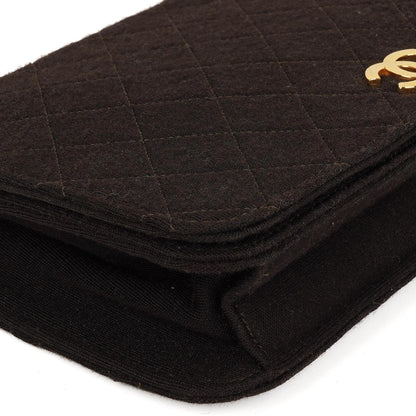 Chanel Classic Braune gesteppte Jersey Full Flap Tasche mit 24K Goldplattierten Beschlägen