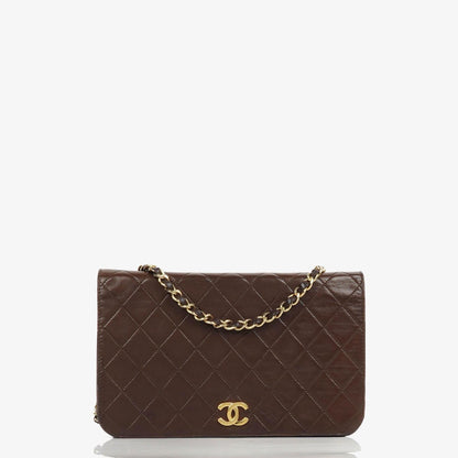 Chanel Classic Full Flap Bag Braun Gequiltetes Lammleder mit 24K Gold Hardware