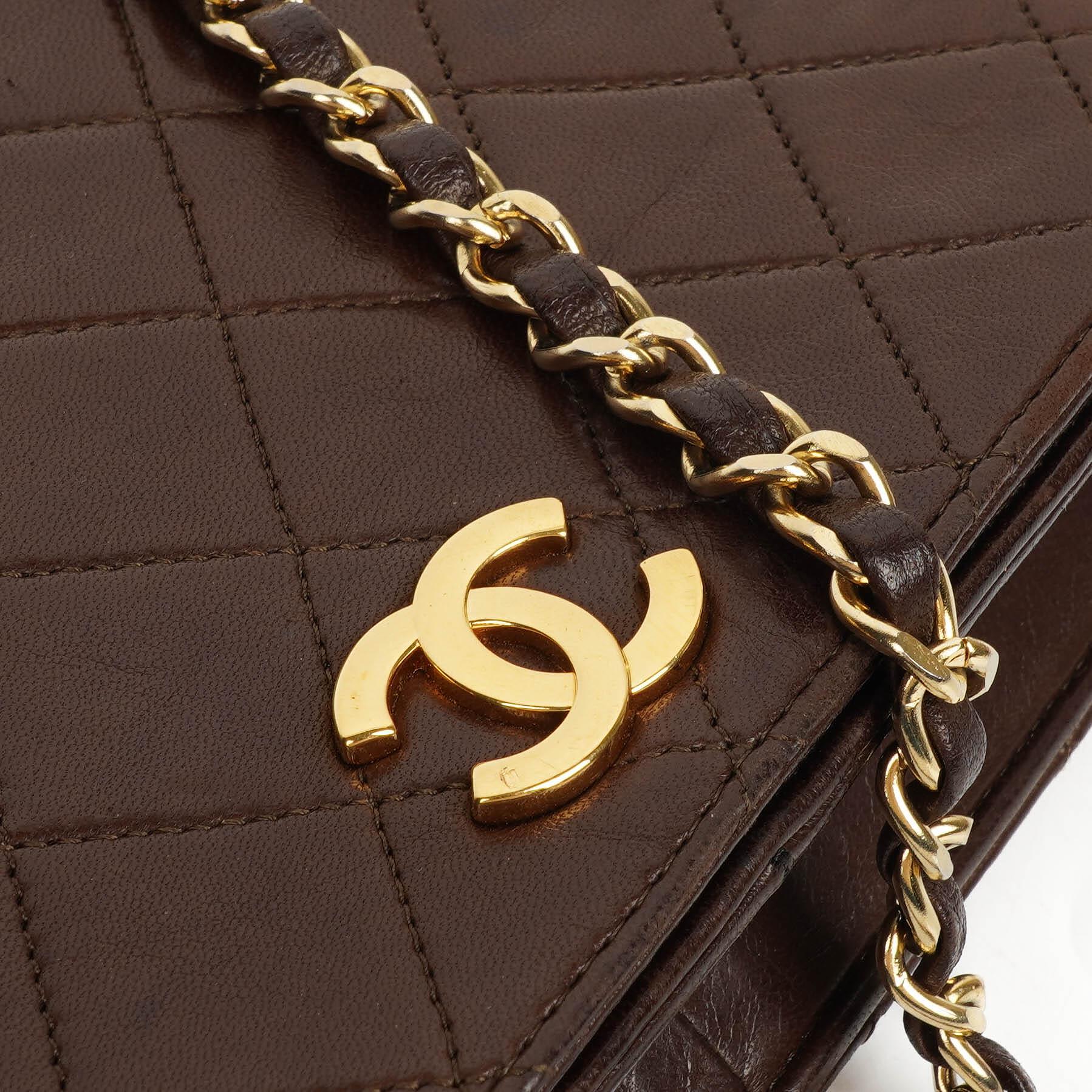 Chanel Classic Full Flap Bag Braun Gequiltetes Lammleder mit 24K Gold Hardware