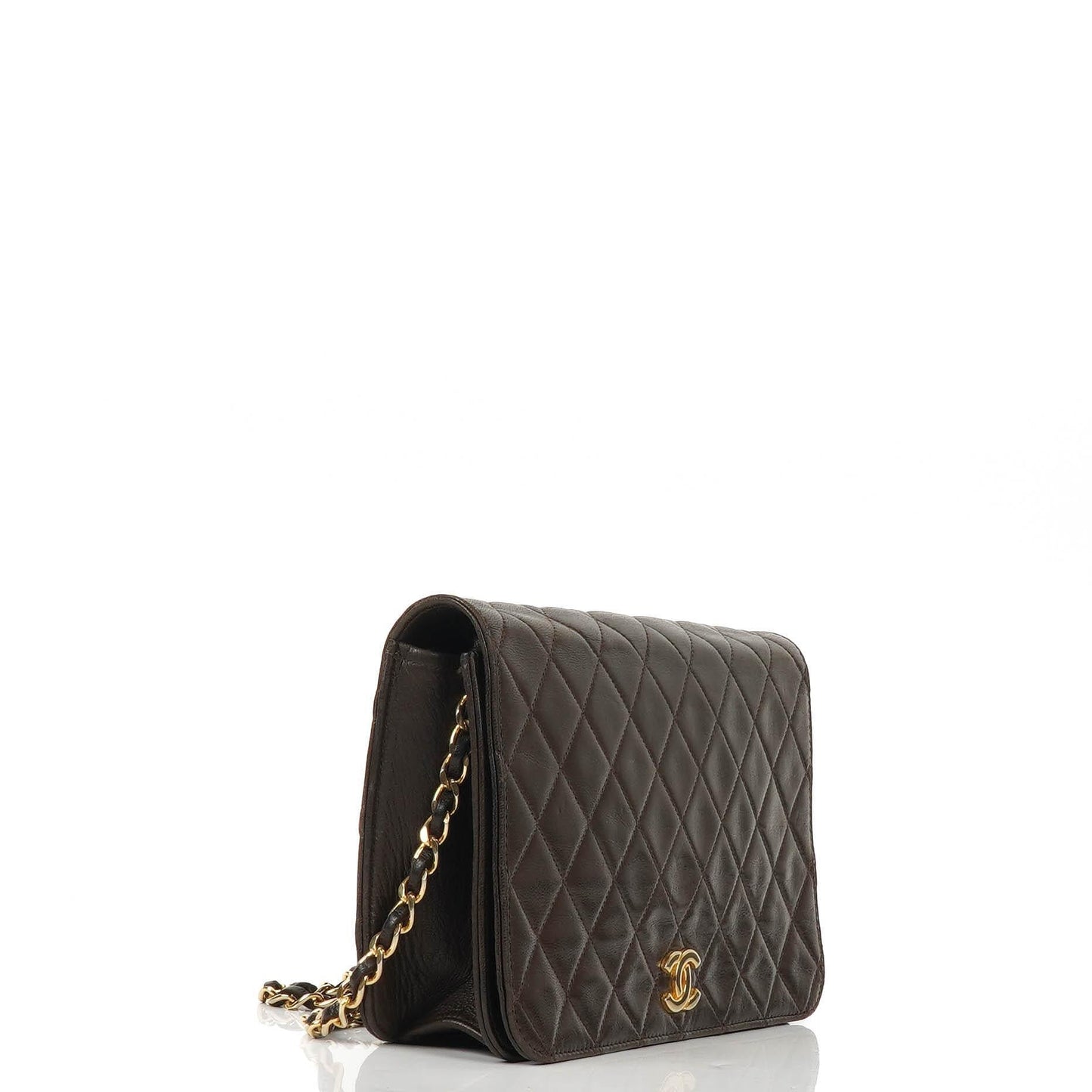 Chanel Classic Braune gesteppte Lammleder Full Flap Tasche mit Goldfarbenen Beschlägen