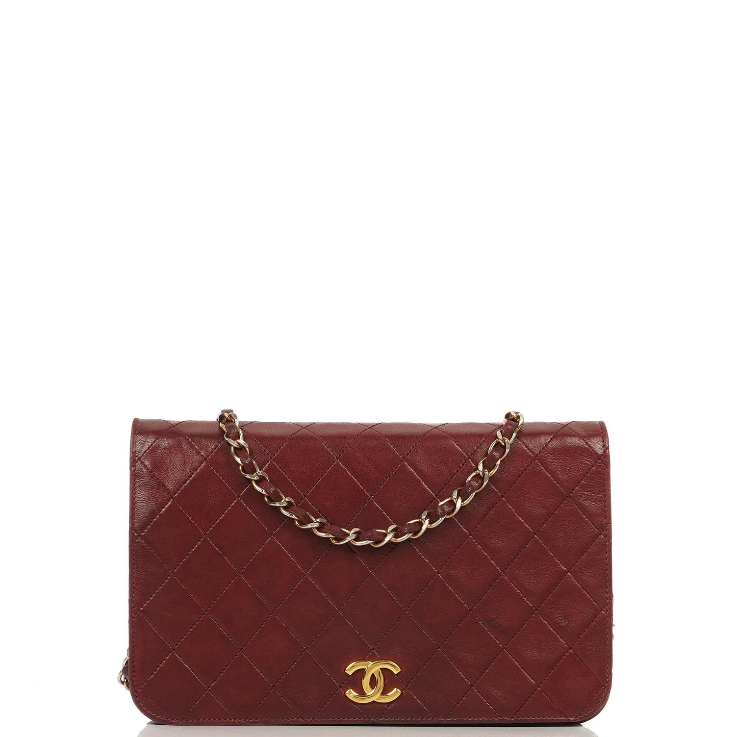 Chanel Classic Full Flap Bag, Burgunder gestepptes Lammleder, 24K Goldplattierte Hardware